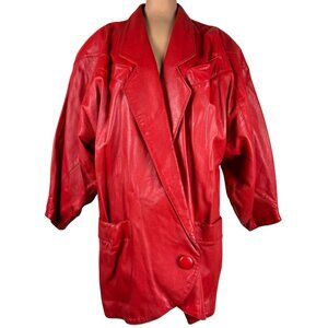 80s Aesthetic Jacket Red Leather Womens Oversized Vintage Coat